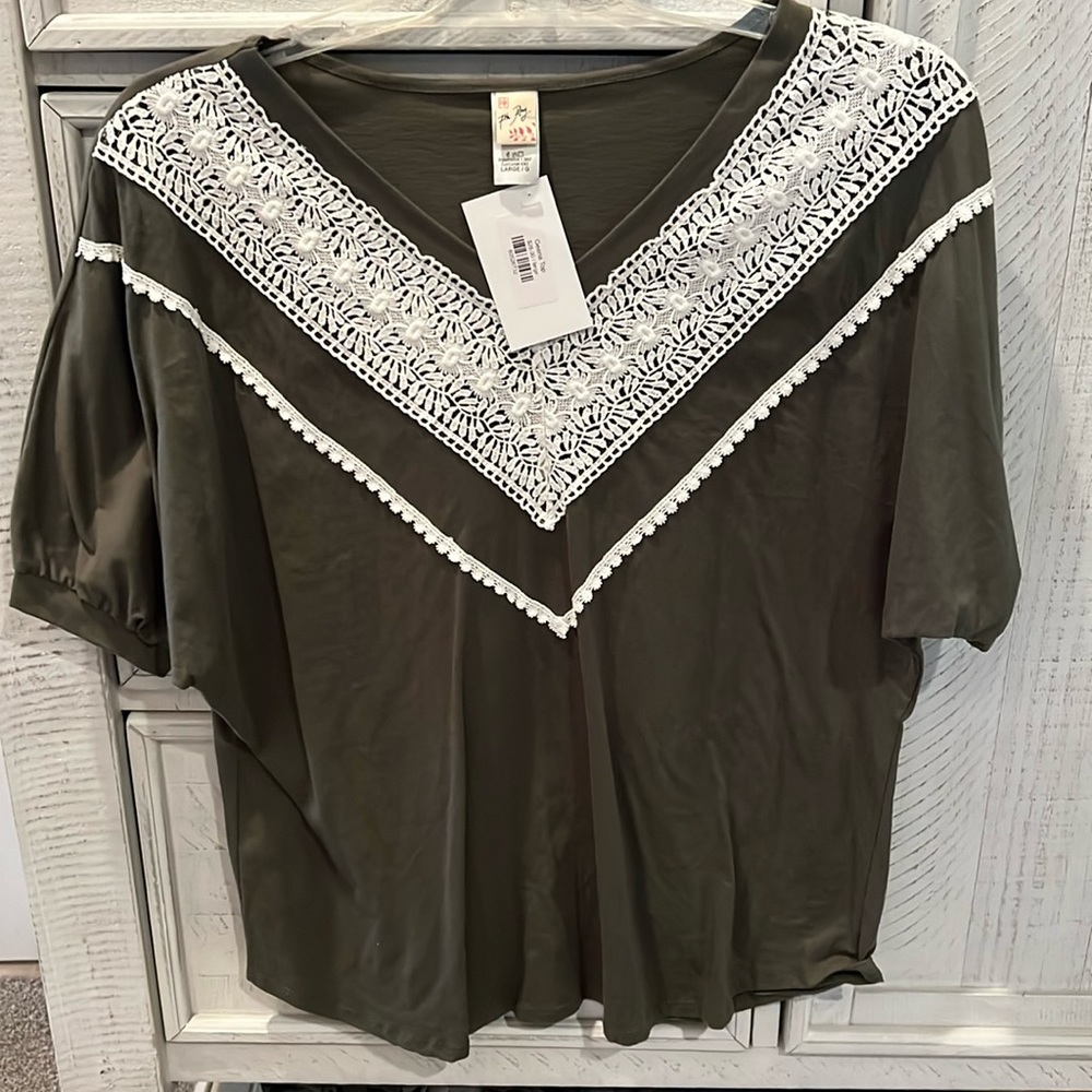 Brand new sage green boutique shirt with lace